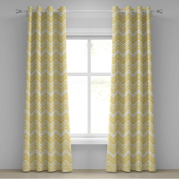 Ambesonne Yellow Chevron Grommet Curtain, Colorful Folk Zigzag, 50" x 72", Mustard White