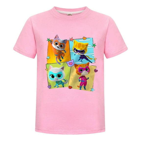 SuperKitties Cat Hero Shirt for Kids – Cartoon Character Tee – Girls Boys Summer T-Shirt – Comfortable Cotton Outfit – Top for Casual Playtime