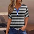 thumbnail image 2 of Jewelreauty Women's Striped Short Sleeve Shirts Casual Button V Neck Tunic Tops Summer Loose Trendy Clothes (3XL, Black), 2 of 5