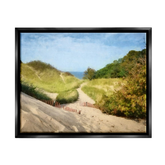 Sandy Summer Beach Path Landscape Graphic Art Jet Black Framed Art Print Wall Art