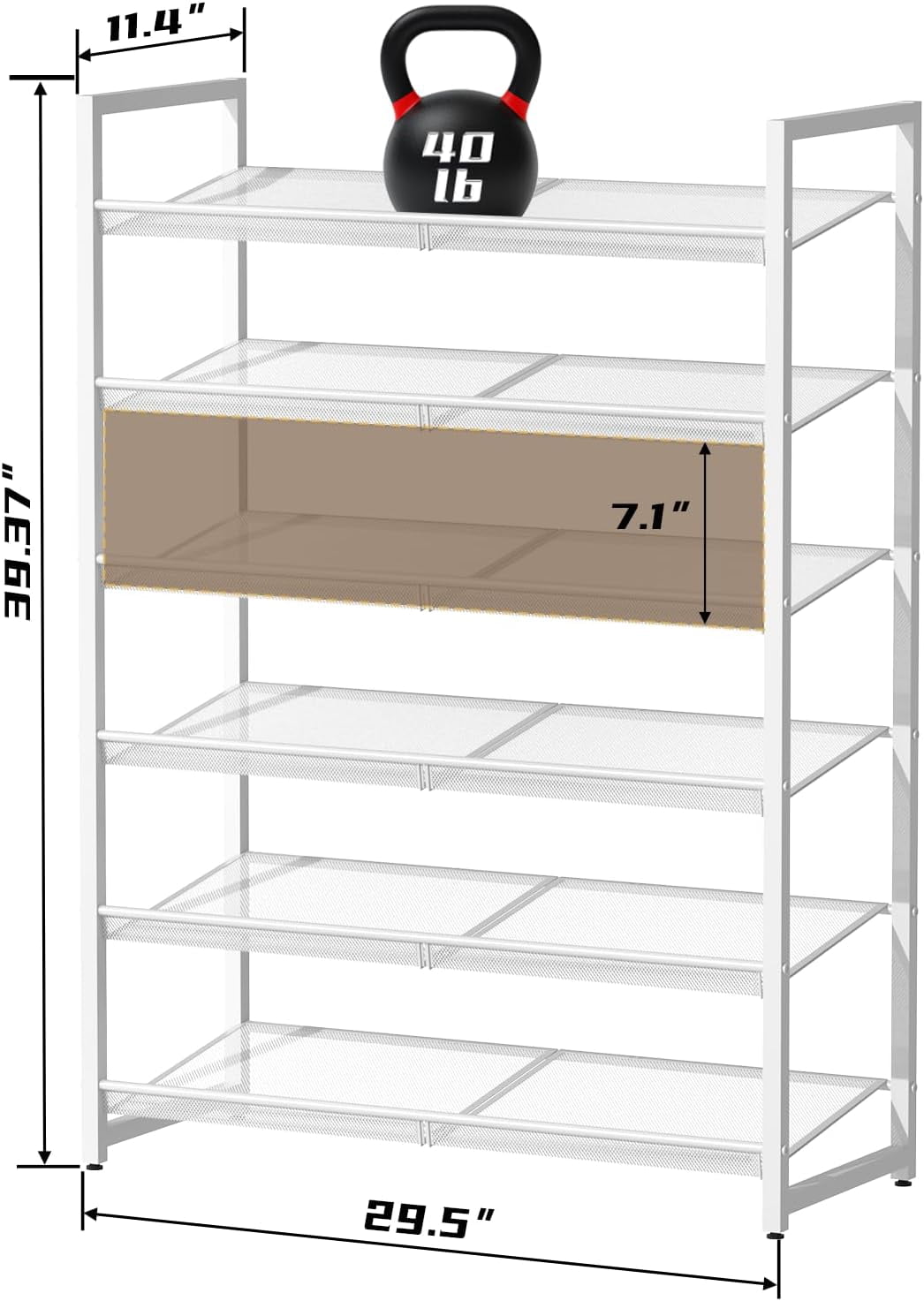 Metal Shoe Rack, 6-Tier Shoe Organizer for Entryway, Tall Shoes Stand with Angled Shelves, Holds 18-24 Pairs, Large Shoe Storage Shelf for Closet Garage Bedroom, White