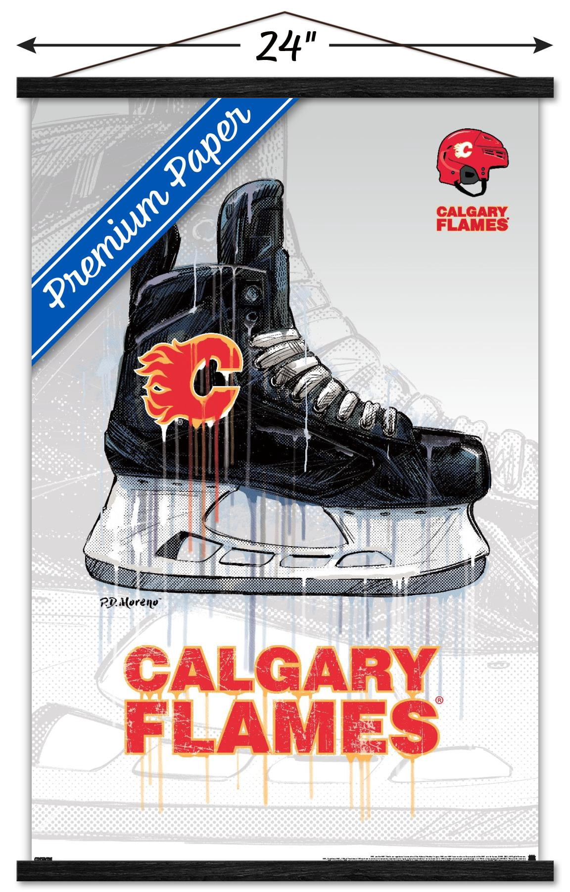 NHL Calgary Flames - Drip Skate 21 Wall Poster with Wooden Magnetic Frame, 22.375" x 34"