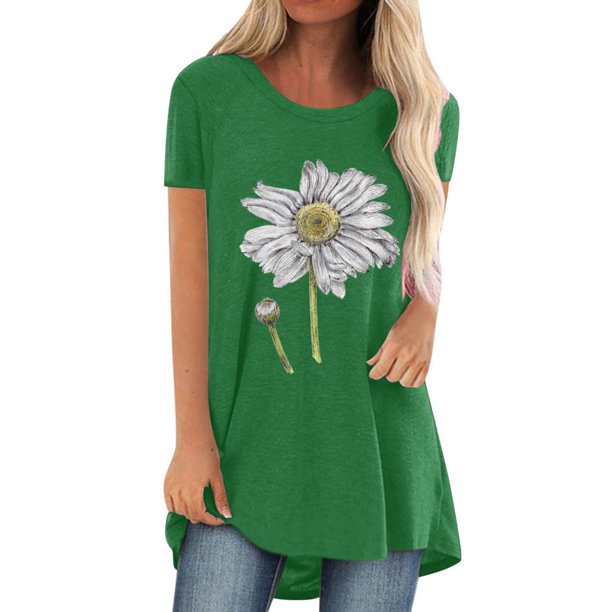 Mujeres moda Casual impresión camisas manga corta suelta Tee Tops túnica blusa Fridja ghk110