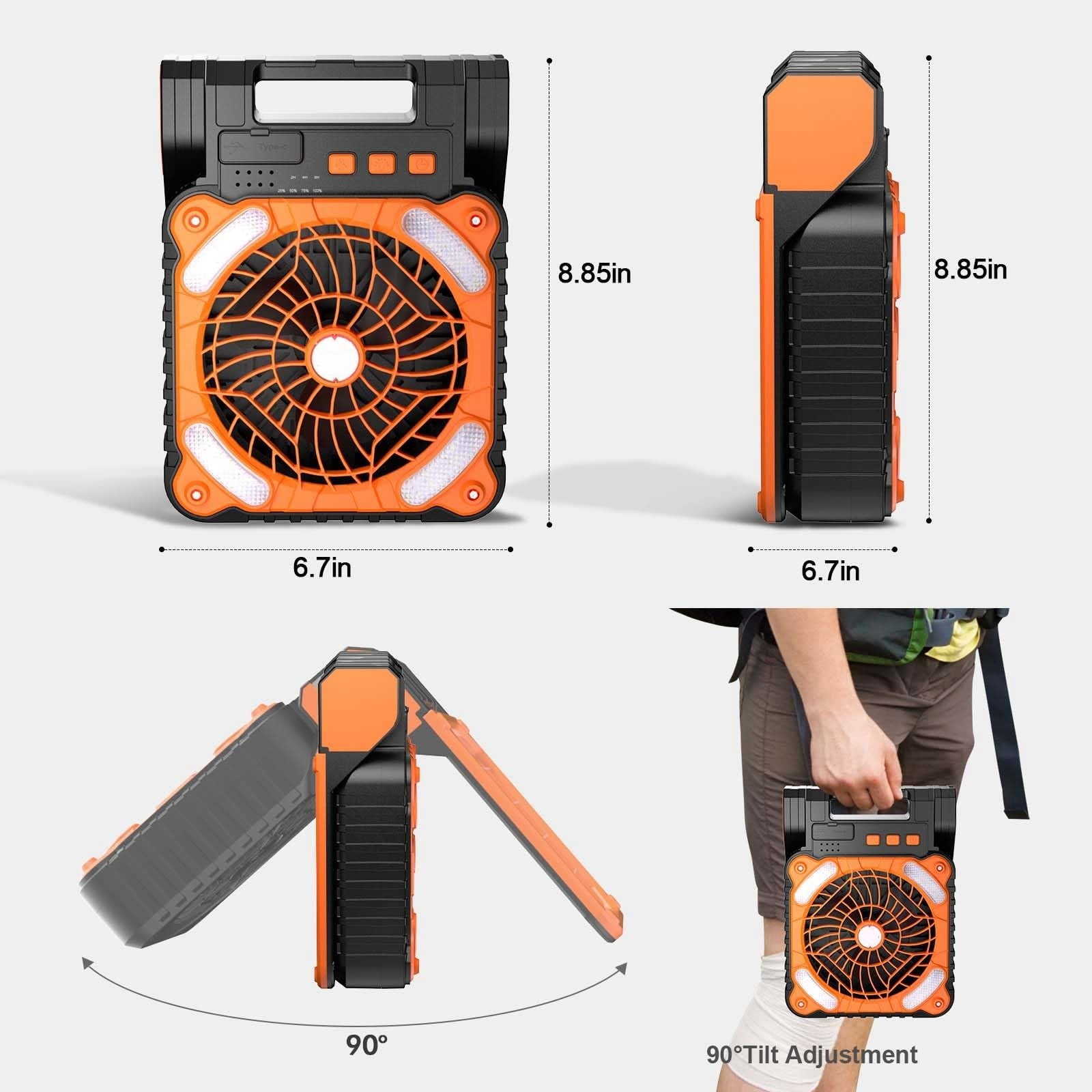 Solar Powered Camping Fan With Lights Battery Powered Outdoor Fan Led –10000mAh 10400mAh Rechargeable Tents Fans Ventilador For Home & Outdoor Activities Stay Fans