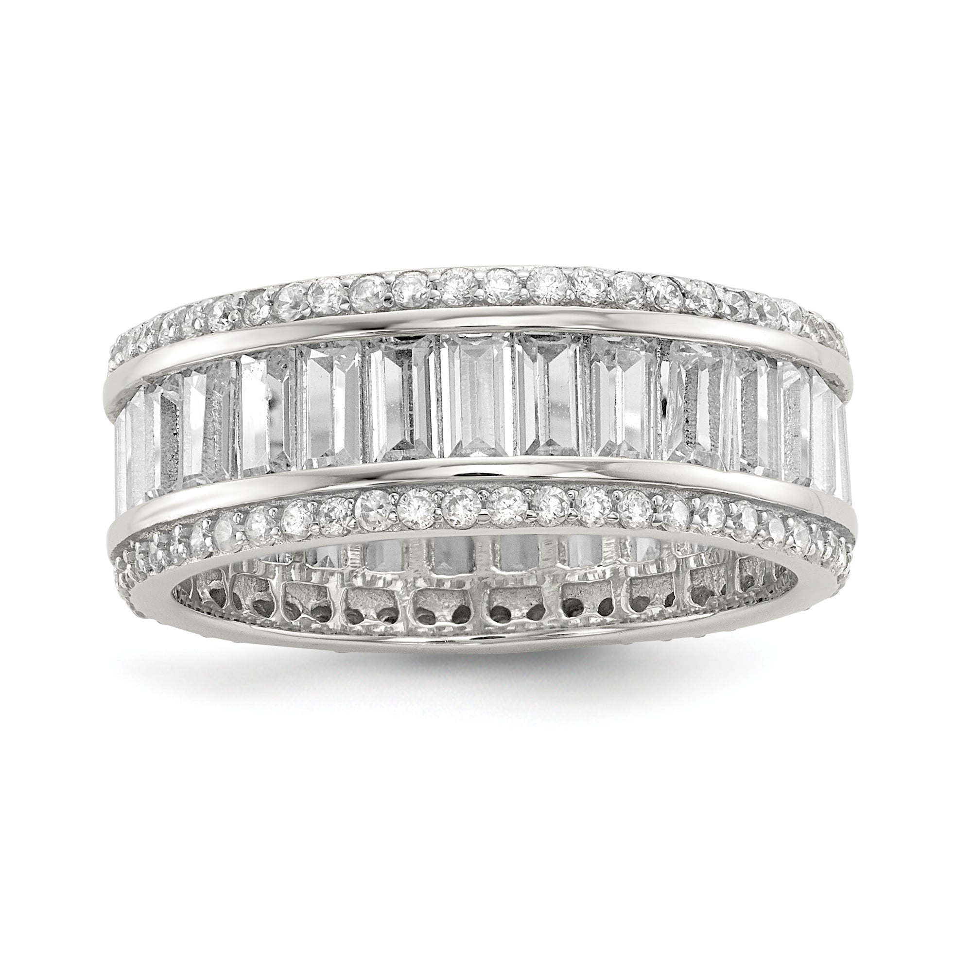 Details about   Wide Half Eternity Sterling Silver Band CZ ring Round Baguette Cut Size 8 8.5 10
