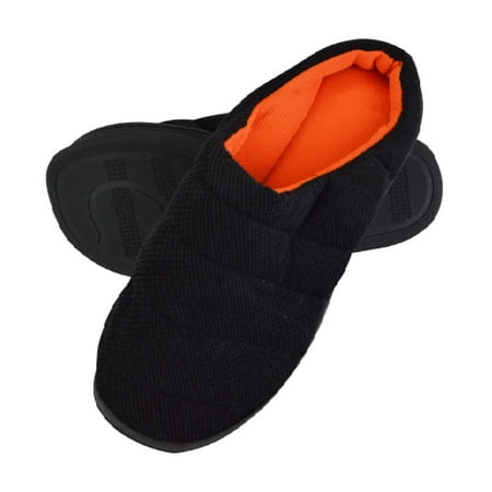 

Slipper Snob - Mens Soft Quilted Padded Black Slippers with Mule Open Back