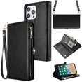 thumbnail image 2 of Leather Wallet Flip Cover for iPhone 15 Pro Max, Multiple Card Slots, Coin Pocket, Zippered Pouch Bag, Removable Wristlet, RFID Blocking Flip Cover, 2 of 4