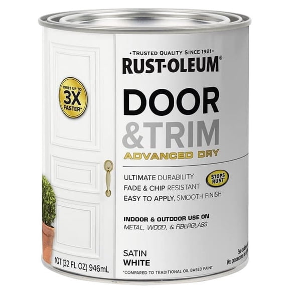 Rust-Oleum 369384 Advanced Dry Door & Trim Paint, Quart, Satin White