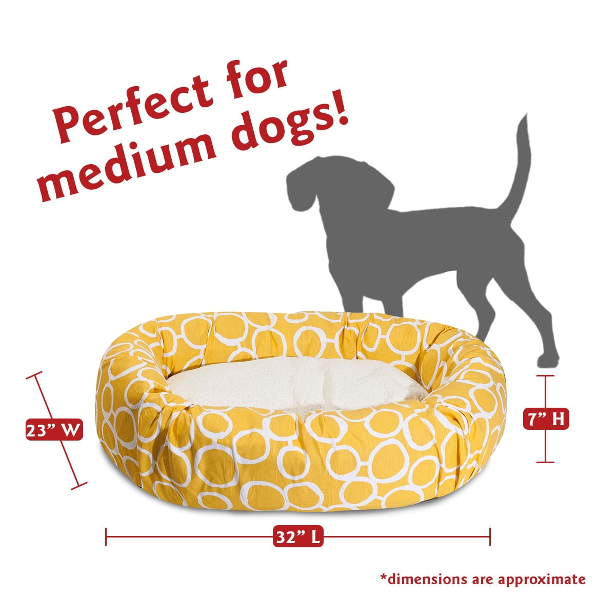 Majestic Pet Sherpa Fusion Bagel Pet Bed for Dogs, Calming Dog Bed Washable, Medium, Yellow
