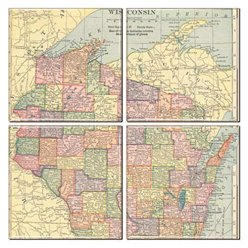 Wisconsin Coaster of Vintage Map (Set of 4)