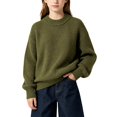 thumbnail image 3 of AUDeals Boys Girls Sweater, Toddler Kids Waffle Knit Crewneck Pullover, Casual Loose Fit Chunky Texture Knitted Sweater for Boys Girls (Blackish Green, 17-18 Years), 3 of 4
