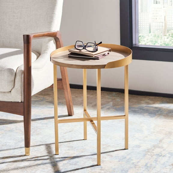 SAFAVIEH Prague Modern Round Side Table, Light Grey Oak