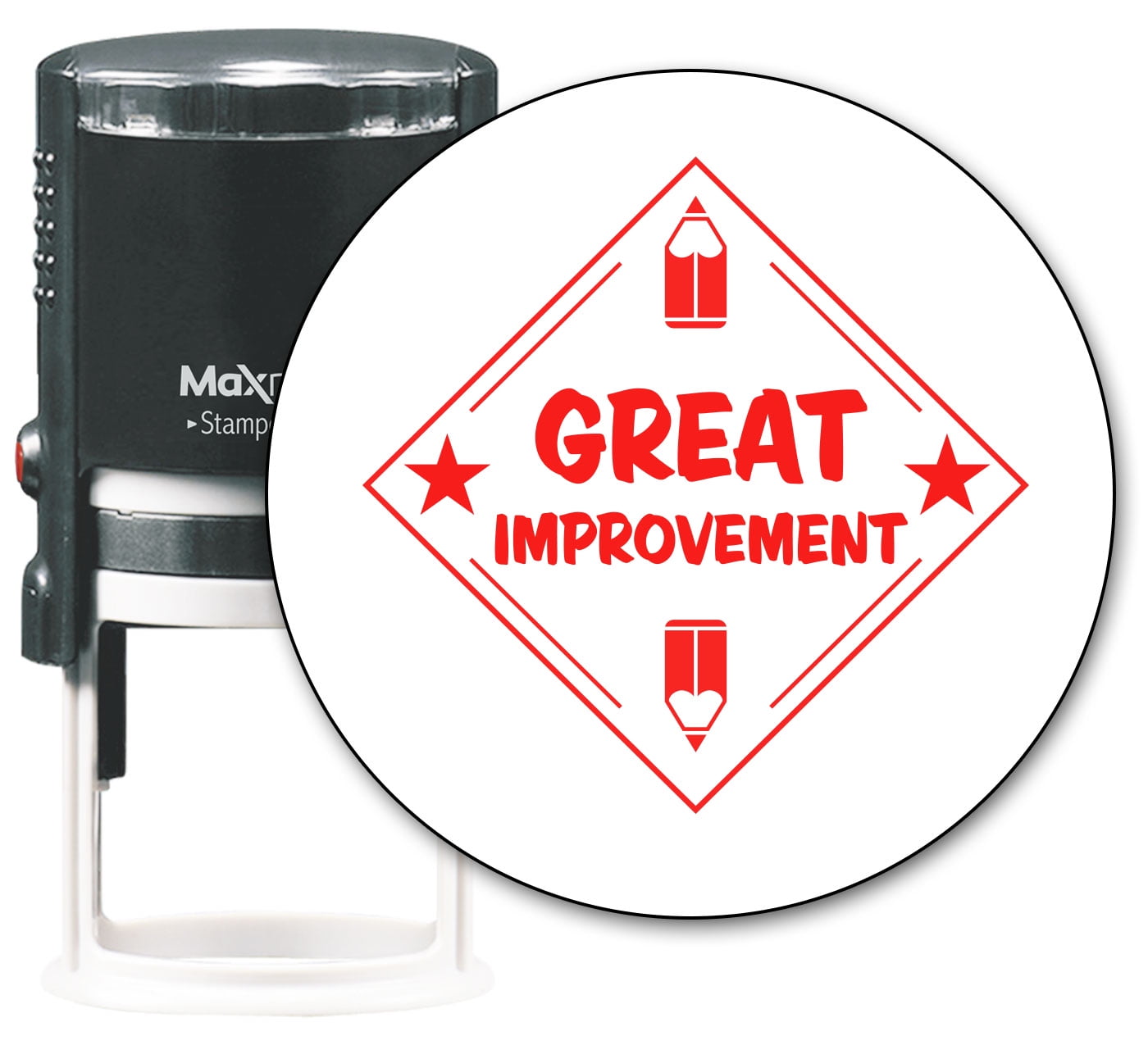 MaxMark Round Teacher Self Inking Stamp - GREAT IMPROVEMENT - Jumbo ...