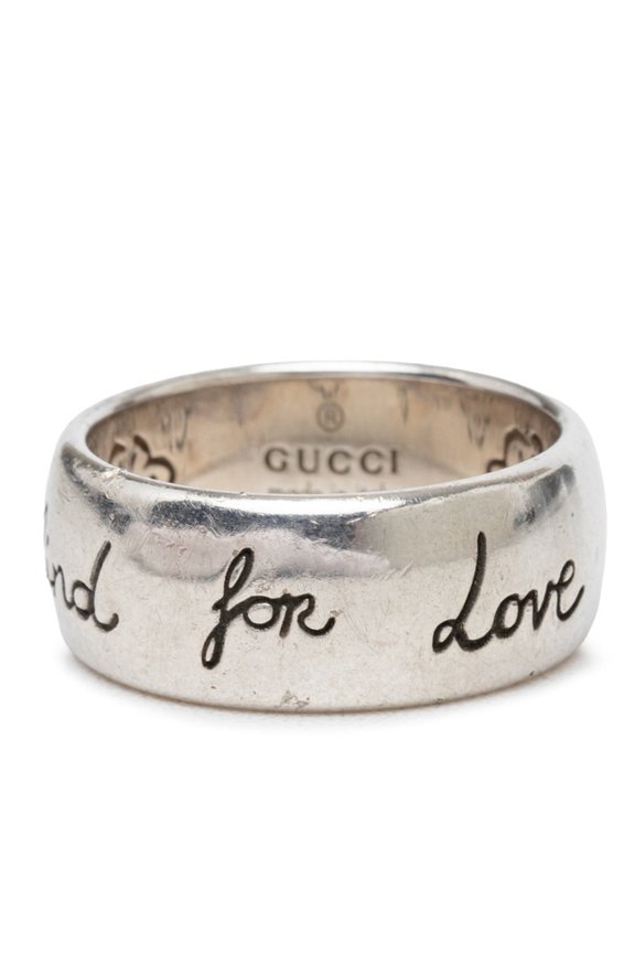 Pre-Owned Gucci Interlocking G Blind for Love Ring, Size #19, Heart Design, SV925 Silver,...