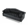 thumbnail image 3 of 78.7 Chesterfield Sofa, Modern Velvet Button Tufted Upholstered Accent Sofa with 2 Pillows and Nailhead 3 Seater Sofa with Rolled Arms AND Silver Metal Legs for Living Room, Black, 3 of 5