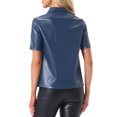 thumbnail image 3 of CAMISA DE CUERO PU INSPIRE CHIC CON BOTONES PARA MUJERES, BLUSA DE MANGA CORTA CON COLLAR, CHAQUETA, TOP DE FIESTA Y CLUB, TAMAÑO L AZUL, 3 of 5