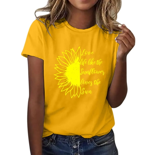 Gibobby Camisetas Mujer Manga Corta Camiseta verano girasol para mujer, blusa holgada talla grande, camisetas casuales gráficas manga corta para chica(Amarillo,G)