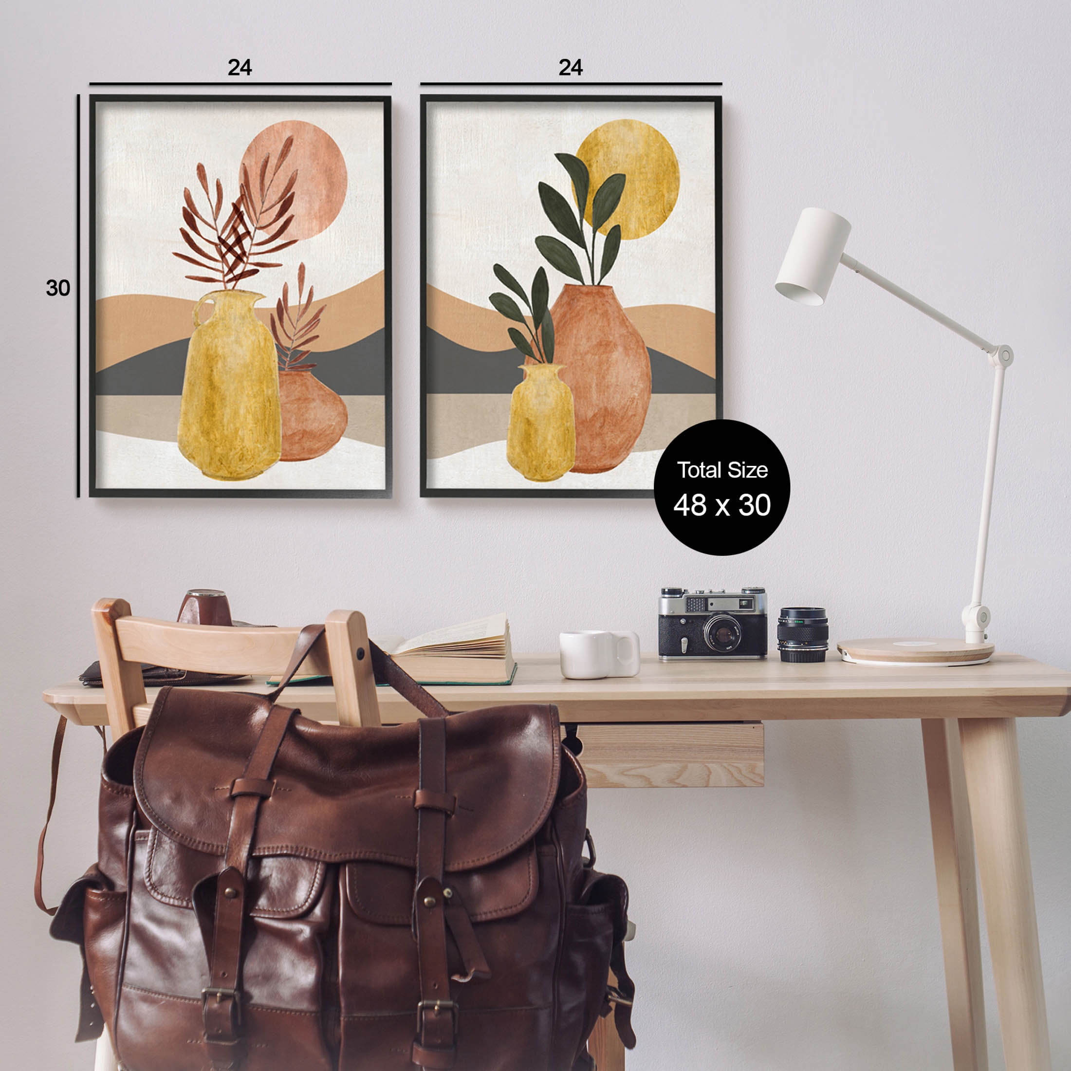 Boho Botanical Sprigs Landscape Botanical & Floral Graphic Art Black Framed Art Print Wall Art, Set of 2
