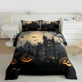 thumbnail image 2 of Feelyou Spooky Castle Full Size Comforter Sets for Teen, Gothic Pumpkin Bat Print Bedding Comforter Set, Halloween Theme Reversible Bedding Sets, Lightweight Room Decor, 3pcs, 2 of 8