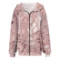 thumbnail image 5 of Women's Fashionable Casual Zippered Hooded Floral Printed Drawstring Furry Sweatshirt Jacket, Beautiful Flower Design,Pink,XL, 5 of 5