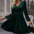 thumbnail image 5 of Meichang Women's Velvet Dress V Neck Wrap Long Sleeve A-Line Wedding Guest Dresses formal Evening Party Cocktail Gown Flowy Ball Mini Dresses, 5 of 9