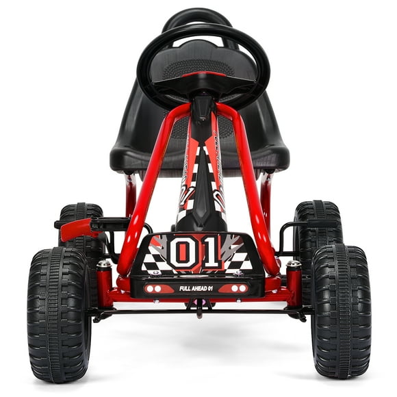 Topbuy 4-Wheel Kids Pedal Powered Ride on Go Kart with Adjustable Seat & Handbrake Red