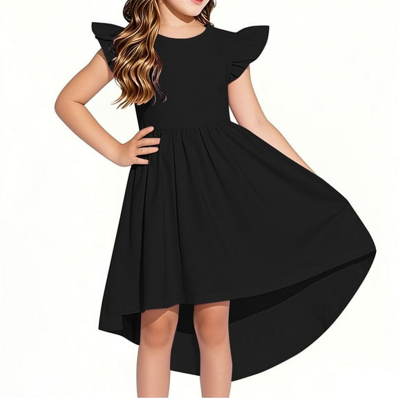 Juslio Girls Dresses A-line Sleeveless Pockets Knee Length Casual Summer Beach Black Sundress