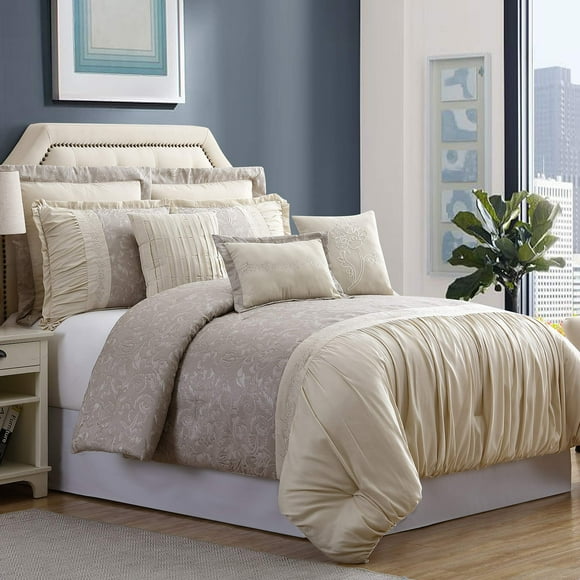 Amrapur Overseas 8-Piece Jacquard Verona Comforter Set, Tan, Queen