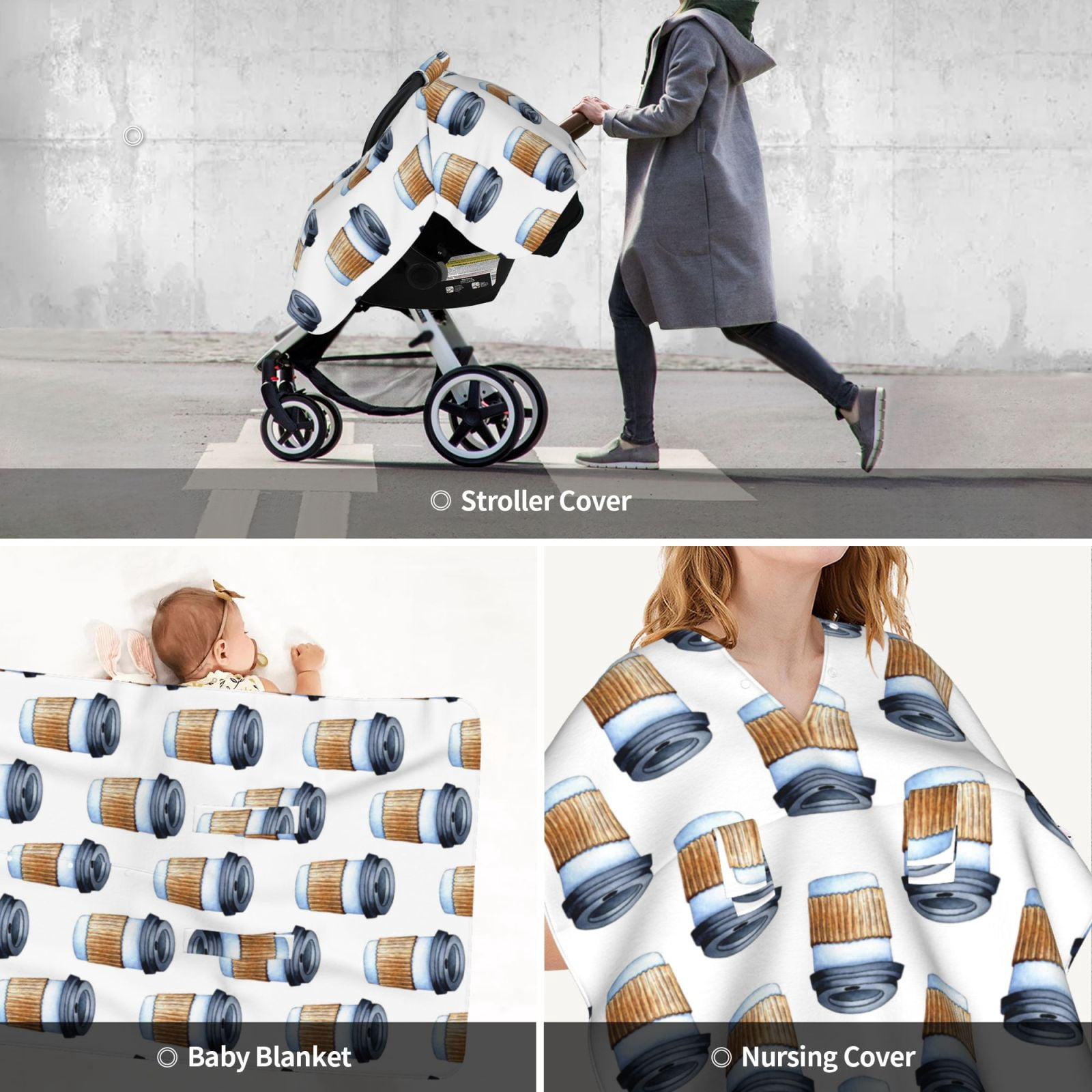 Car Seat Cover Baby - Coffee To Go Pattern Breathable Infant Car Seat Cover for Baby Carseat, Lightweight Comfort Baby Essentials Must Haves Newborn Stuff for Girl Boy