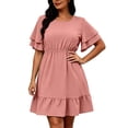 thumbnail image 2 of Karymi Plus SizePolka Dot Ruffle Sleeve Dress, Round Neck Elastic Waist Tiered Flounce Hem Casual A-Line Summer Dress Maxi Dress, 2 of 7