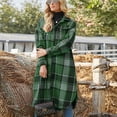 thumbnail image 3 of Women Coat Plaid Printed Split Hem Turn Down Collar Single Row Button Loose Pocketed Shacket Green S, 3 of 5