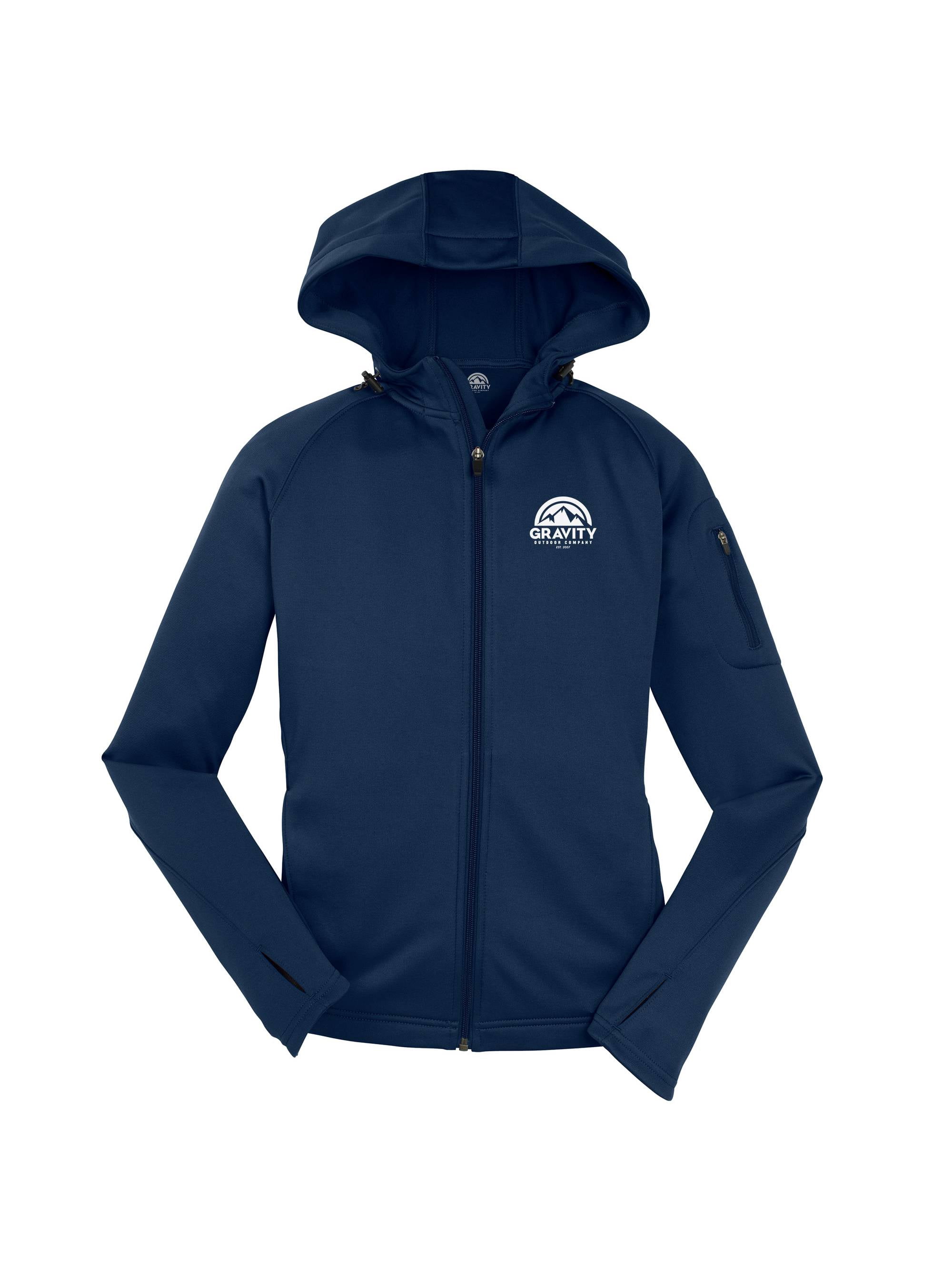 Gravity Outdoor Co. Womens Fleece Hooded Jacket - White Logo - True Navy - S