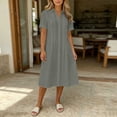 thumbnail image 4 of Women's Solid Color Short Sleeve Lapel Loose Dress - Casual Summer Double Layer Style, 4 of 6