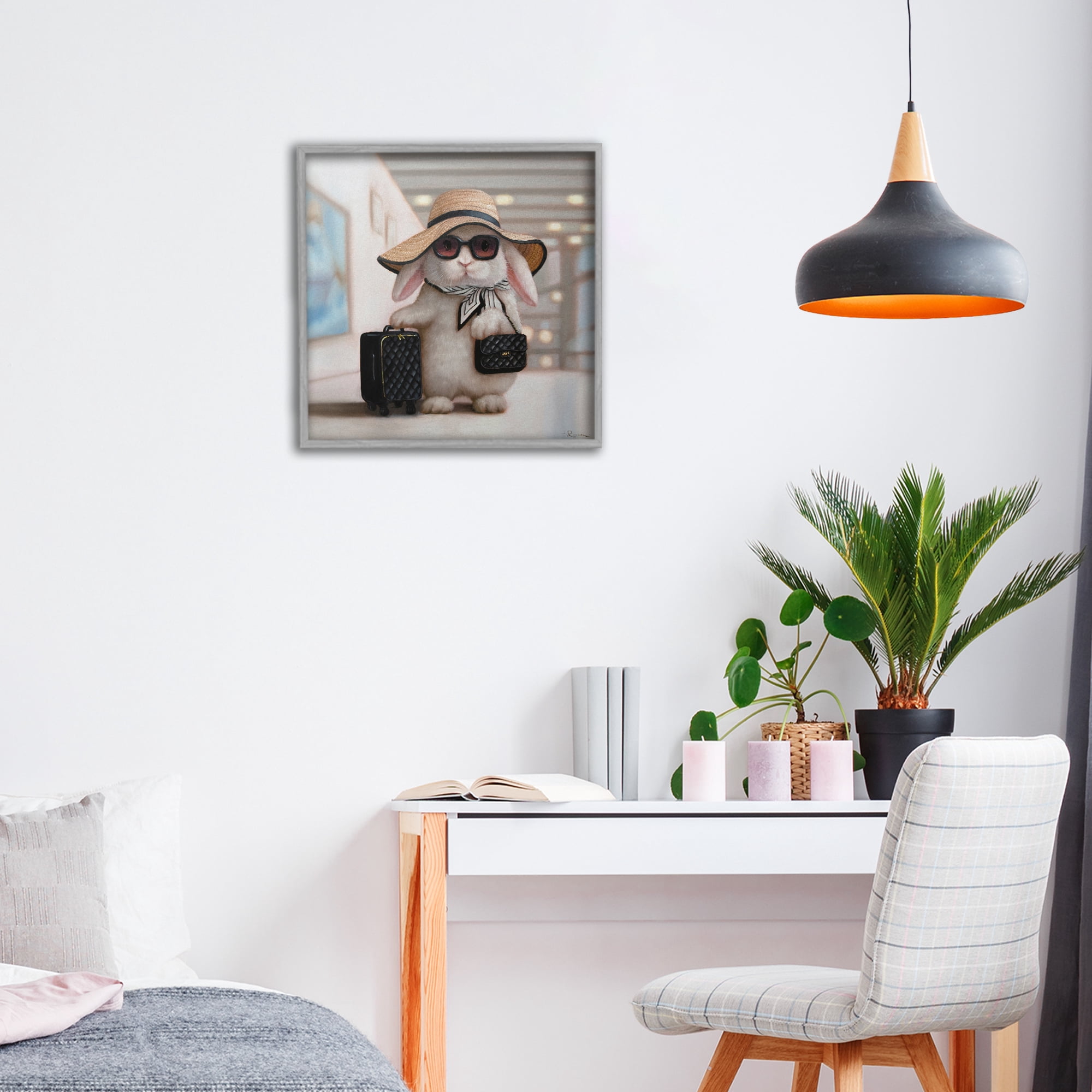 Stupell Industries Bun Voyage Traveling Rabbit Gray Framed Giclee Art, design by Lucia Heffernan