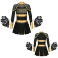 thumbnail image 5 of iiniim Kids Girls Rhinestones Long Sleeve Cheerleading Dress with Pom Pom Cheer Leader Dancewear Black&Gold 14, 5 of 7