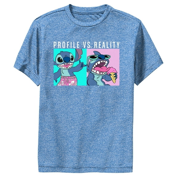 Boy's Lilo & Stitch Profile VS Reality Meme  Performance Graphic Tee Royal Blue Heather Large