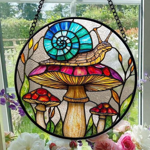Stained Glass Window Hanging Mushroom - Stained Glass Window Hanging Mushroom, Festival Gift Ornament, Home Wall & Window Art, Brightens Any Space with Light