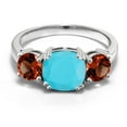 thumbnail image 2 of Gem Stone King 925 Sterling Silver Green Turquoise and Red Garnet 3 Stone Engagement Ring for Women (4.00 Cttw, Gemstone, Cushion 8MM, Size 7), 2 of 5