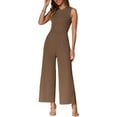 thumbnail image 2 of INSPIRE CHIC Women's Jumpsuit Dressy Casual Sleeveless Round Neck Outfits Wide Leg Rompers L Brown, 2 of 5