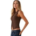 thumbnail image 2 of Women'S Sleeveless Round Neck Slim Fit Ribbed Button Vest coffee XL, 2 of 10