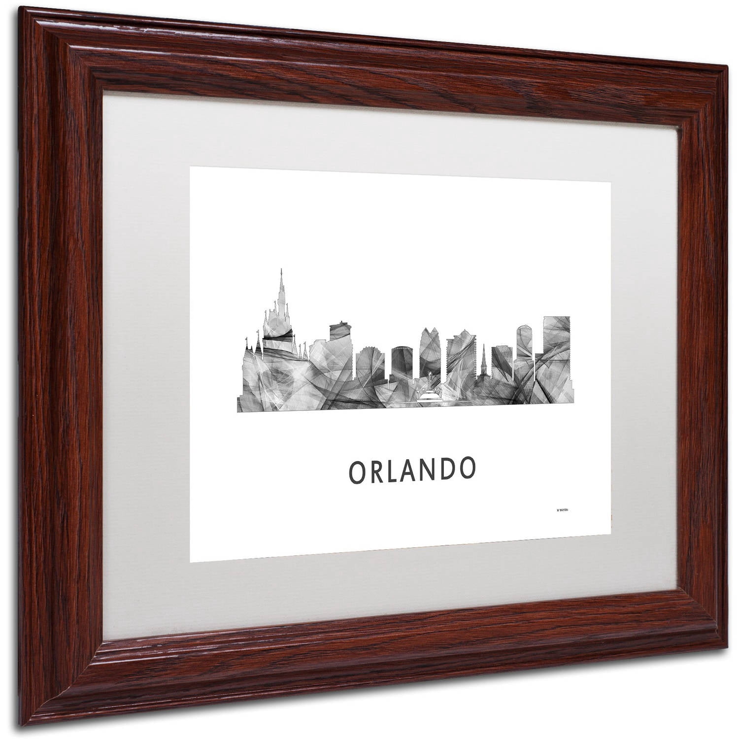 Trademark Fine Art 'Orlando Florida Skyline WB-BW' Canvas Art by Marlene Watson, White Matte, Wood Frame