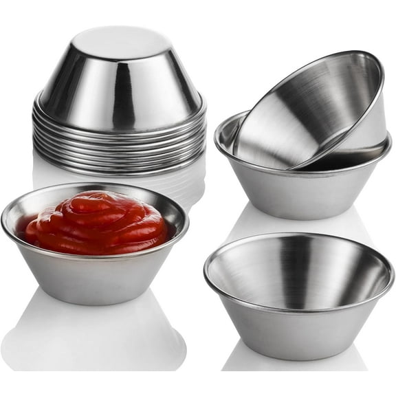 1.5 oz 12-Pack Small Stainless Steel Sauce Cups – Commercial Grade Round Dipping Condiment Ramekins
