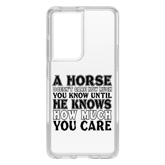 DistinctInk Clear Hybrid Case for Samsung Galaxy S21 Ultra (6.8" Screen) - Horse Doesn't Care How Much You Know - Lightweight Grip