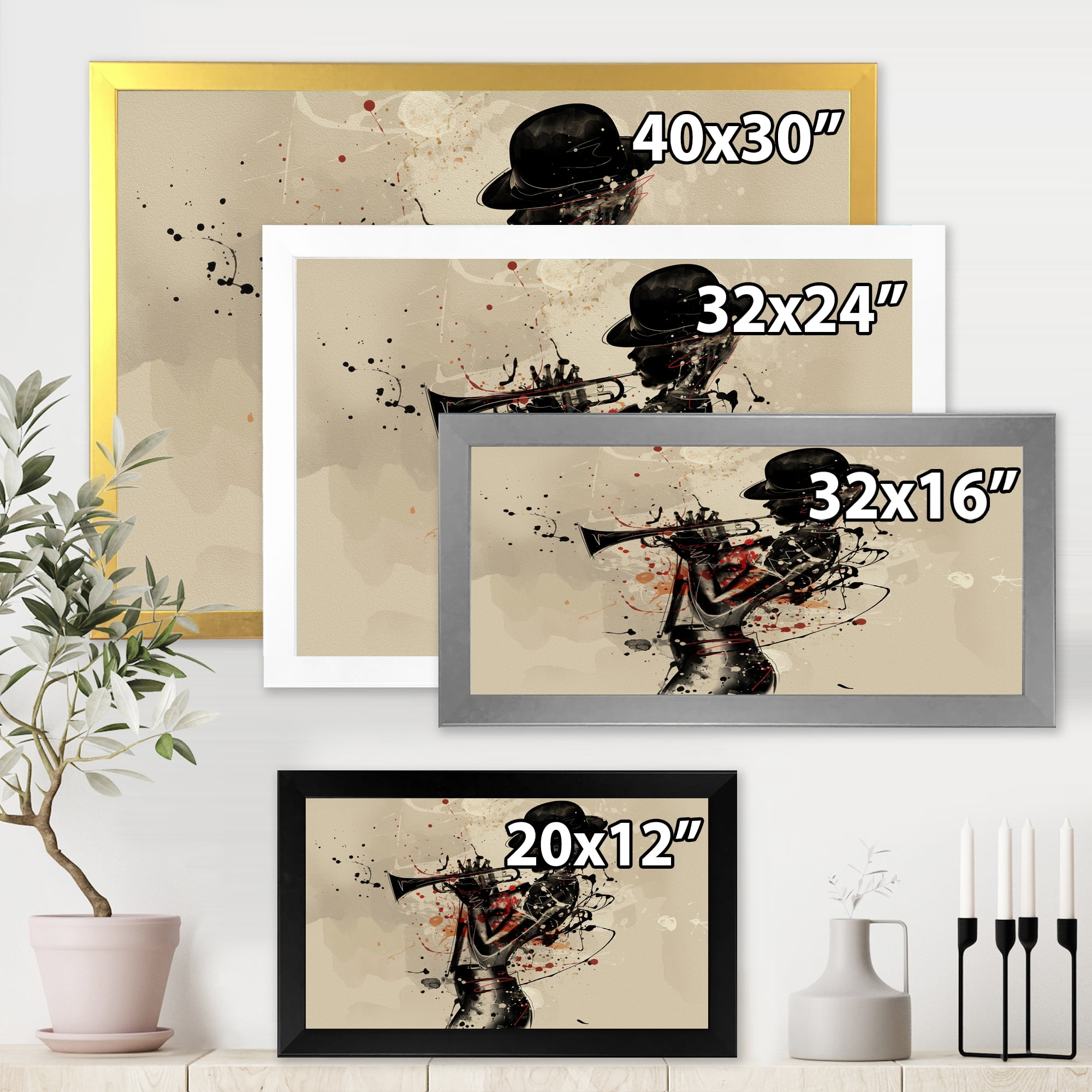 Designart 'Girl Playing Jazz Trumpet' Modern Framed Art Print