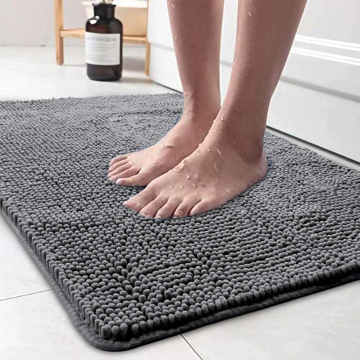 Luxury Fluffy Bath Mat Fancy Graphic Design Toilet Rugs In Black Cosy Deep Pile 