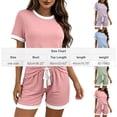 thumbnail image 3 of Naittoop Women Ribbed Knit Pajama Sets, 2 Piece Short Sleeve Top and Shorts Soft Pjs Sleepwear with Pockets Lounge Sets, 3 of 5