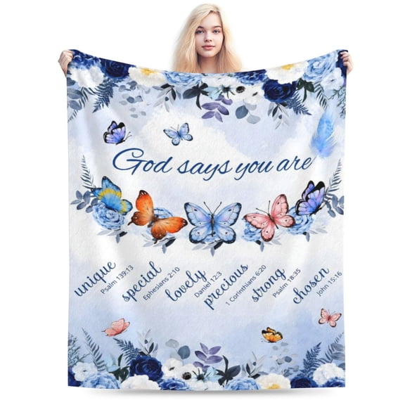 Christian Blanket for Women, Blue Rose Butterfly Ultra Soft Religious Gifts Blankets with Bible Verse and Inspirational Thoughts 50x40