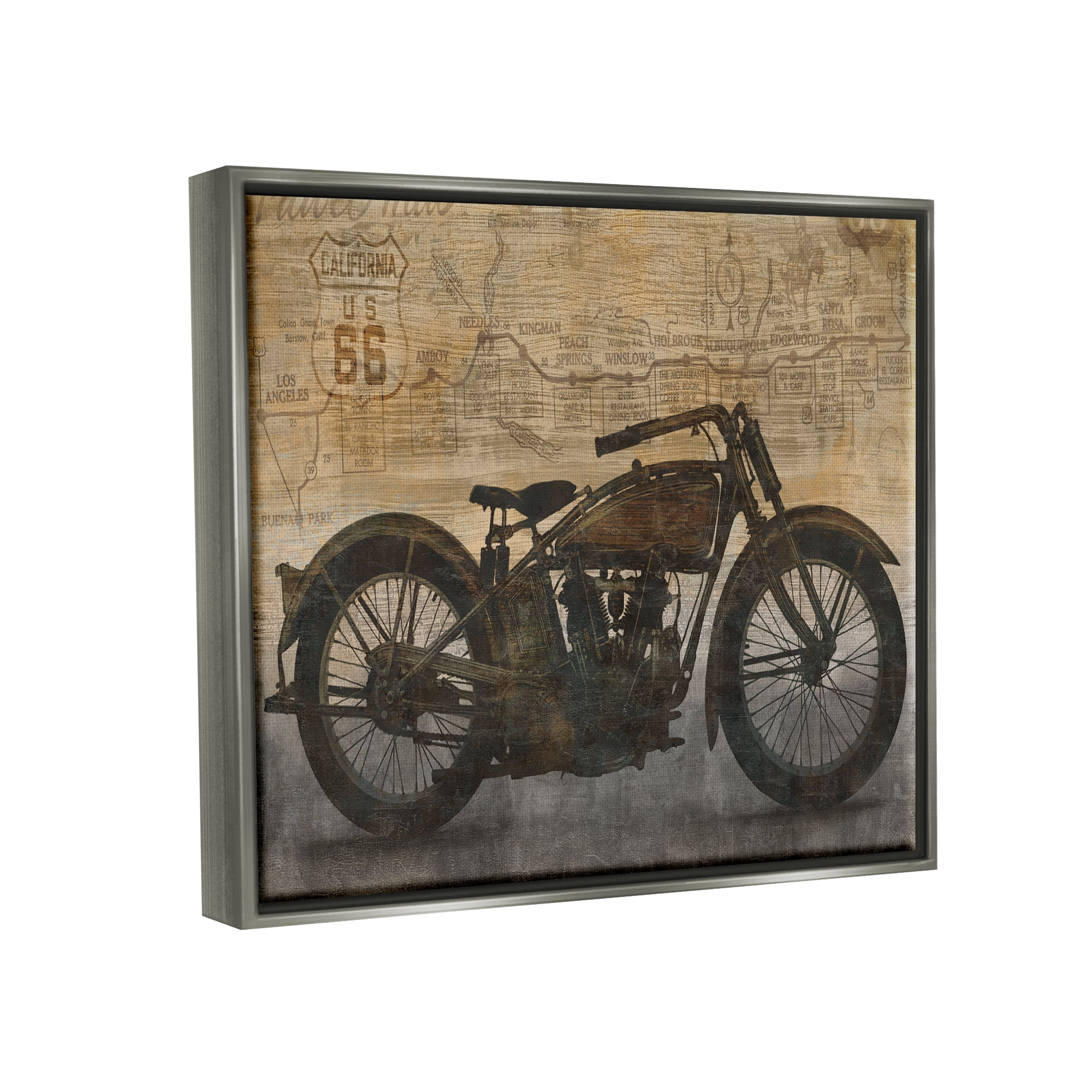 Stupell Industries Vintage Motorcycle Collage Transportation Painting Gray Floater Framed Art Print Wall Art, 21 x 17