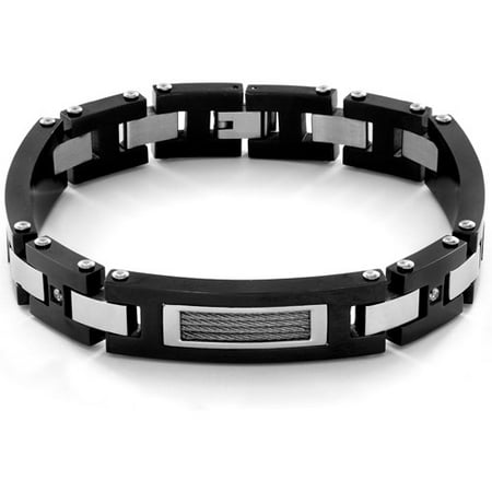 Men's CZ Gunmetal-Plated Stainless Steel Cable Link Bracelet