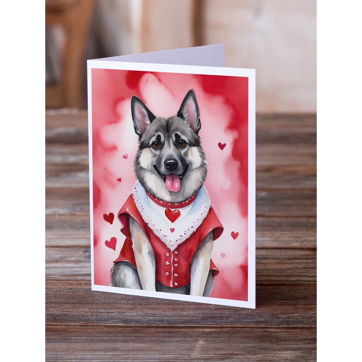 Norwegian Elkhound My Valentine Greeting Cards Pack of 8 7 in x 5 in